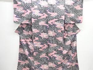 未使用品　流水に草花模様小紋着物